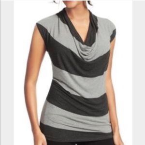 CAbi Gray Striped Cowl Neck Sleeveless Soft Tank